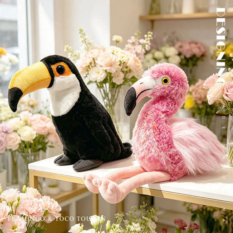 22/35cm Simulation Lifelike Birds Flamingo Plush Doll Stuffed Animal Soft Toucan Baby Appease Toys Funny for Kids Gift Decor