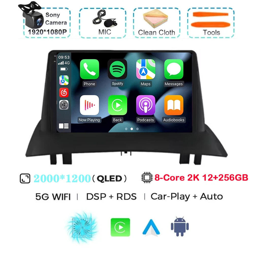 For Renault Megane 2 2002-2009 2K QLED Android 15 Android Car Radio Multimedia Video Player GPS Stereo CarPlay 4G Navigationv BT