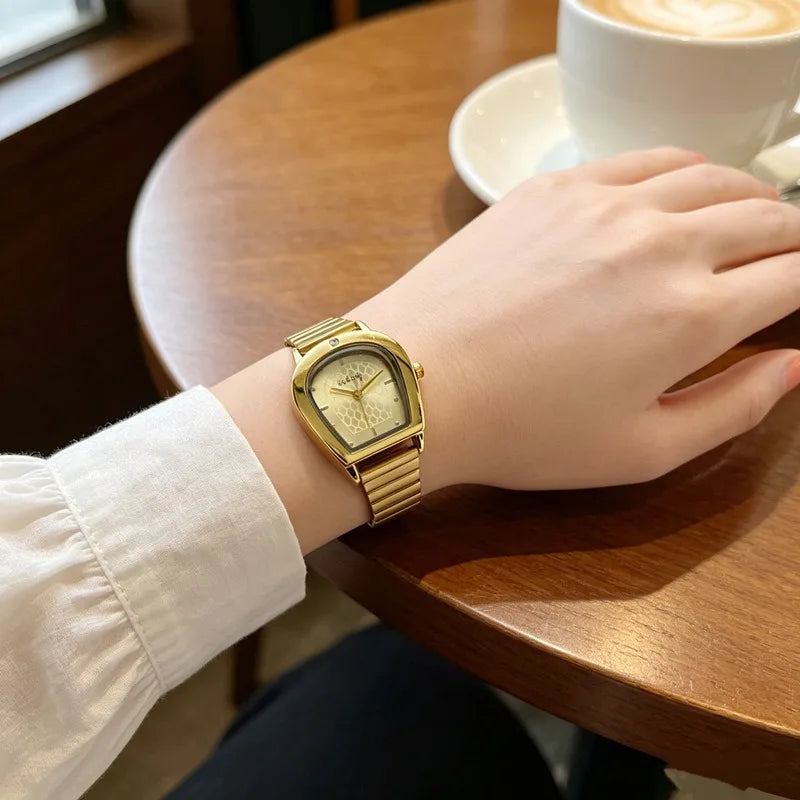 High-Quality Carefully Selected Women Watch French Style Exquisite Golden Arch Design Watches Elegant Ladies Clock Montre Femme