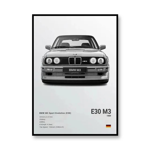 1989 E30 M3 Famous Brand Cars Canvas Wall Art Poster Print GT3RS Room Decoration