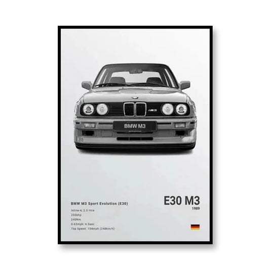 1989 E30 M3 Famous Brand Cars Canvas Wall Art Poster Print GT3RS Room Decoration
