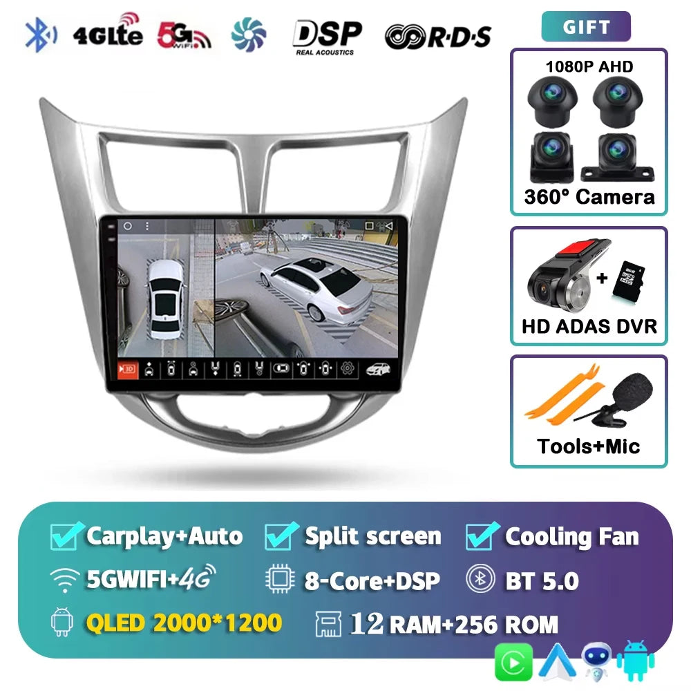 For Hyundai Solaris 1 2010 - 2016 Android 15 2K QLED Car Radio Multimedia Video Player GPS stereo CarPlay Head Unit 4G WIFI