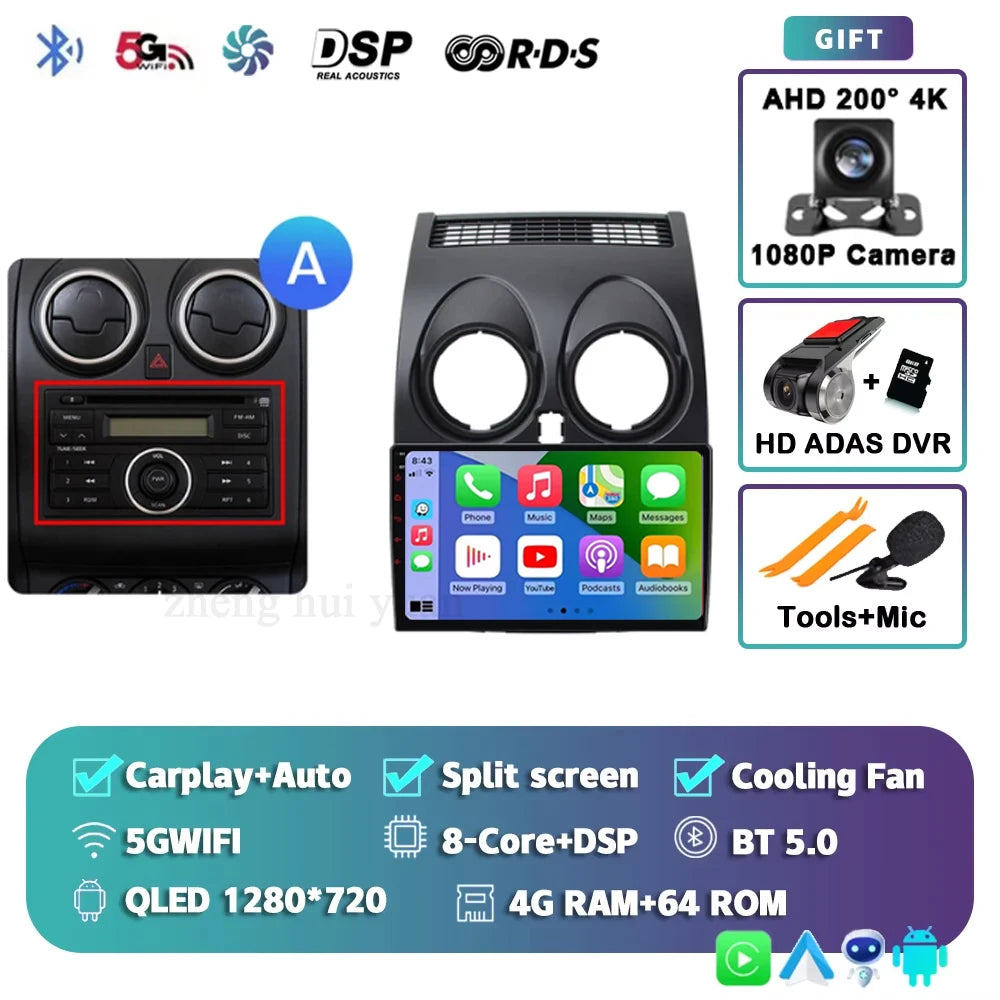For Nissan Qashqai 1 J10 2006 - 2013 Android 15 4G WIFI Car Radio Carplay Auto Multimedia Stereo Video Player GPS Navigation