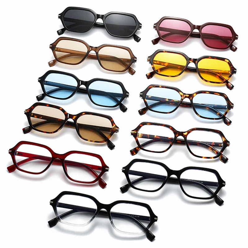 JNPCXI New Fashion Women Retro Leopard Frame Sunglasses Vintage Rivet Hexagon Design Square Sun Glasses Men UV Gafas De Sol