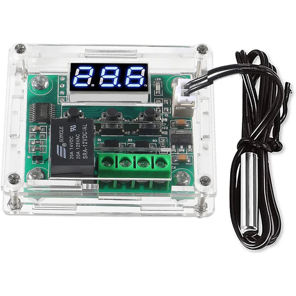 2PCS Temperature Controller Module with Case, XH W1209 LED Display Digital Thermostat Module with Waterproof NTC Probe -50~110℃
