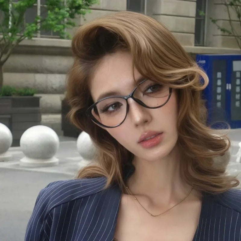 2/3 PCS Y2K Oval Cat-Eye Glasses for Women - Full-Rim Black Frame with Clear Lenses