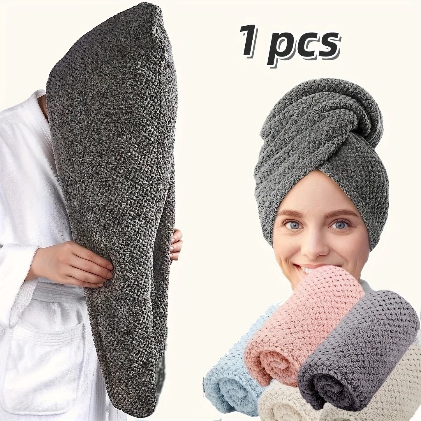 1pc Soft Hair Drying Cap, Solid Color Towel for Bathroom, Super Absorbent Hair Wrap Towel for Curls, Anti-Frizz Hair Turban