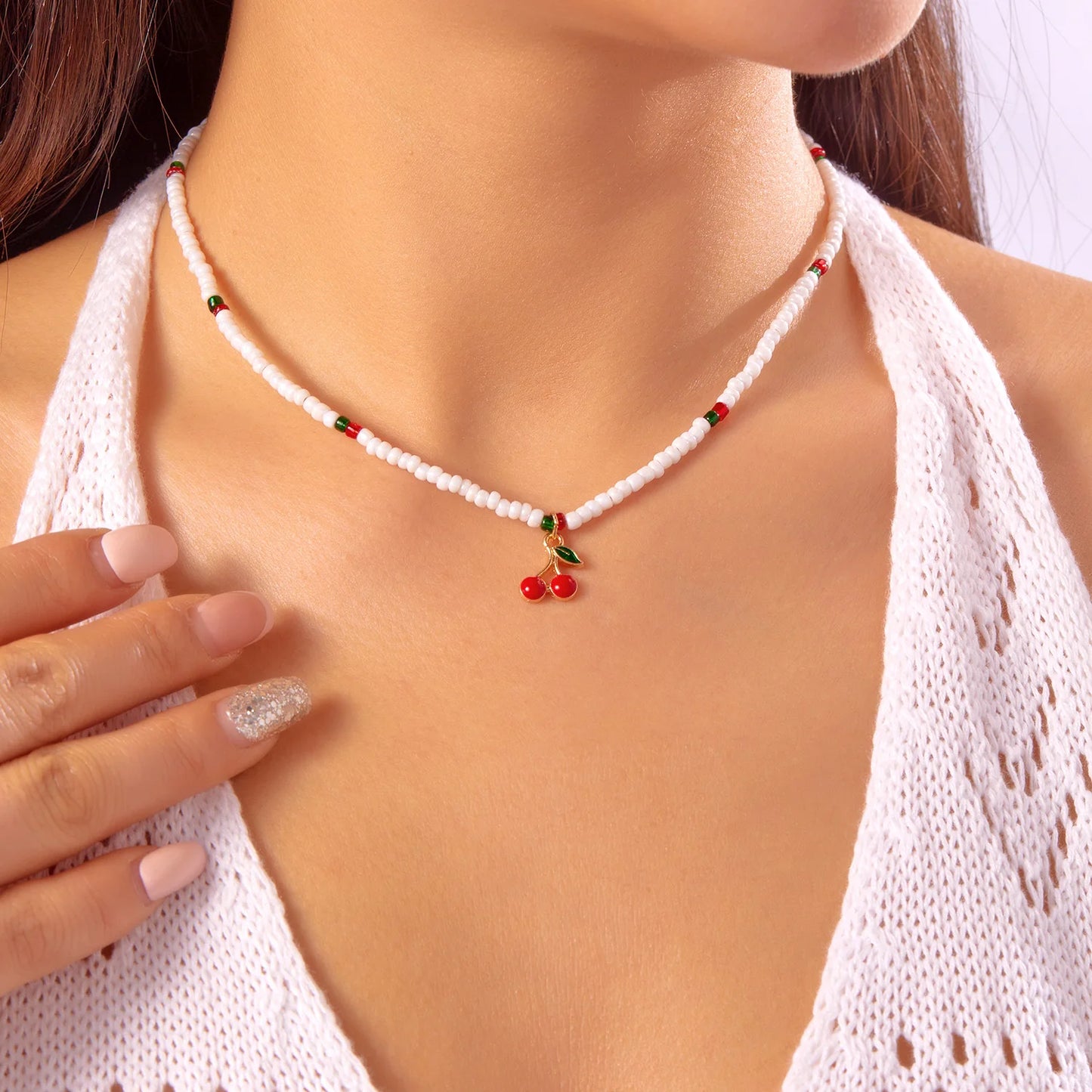 Sweet Y2K Watermelon Strawberry Pendant Necklace for Women Girls Elegant Imitation Pearl Clavicle Chain Neck Jewelry Accessories