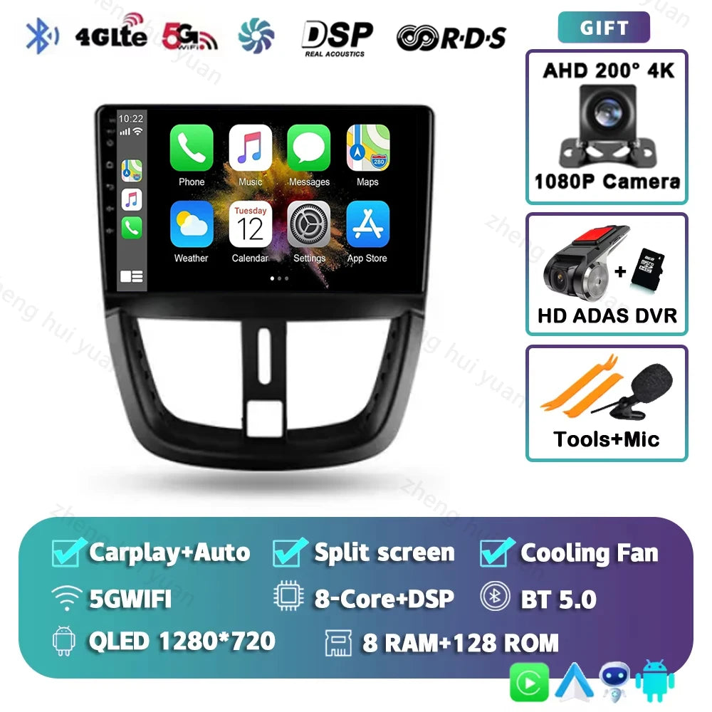For Peugeot 207 2006 - 2015 Android 15 12+256GB CarPlay Auto Car Radio Multimedia Video Player GPS stereo Head Unit 4G WIFI RDS