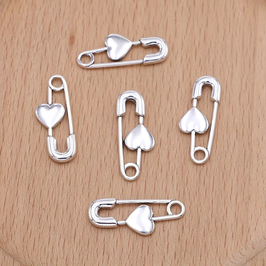 10Pcs Silver Plated Pin Brooch Charms DIY Pendants for Jewelry Making Handmade Necklace Earrings Accessories