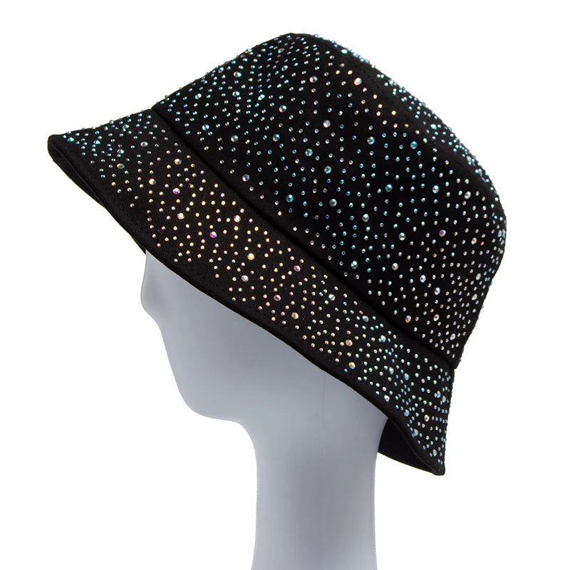 New Summer Y2k Bucket Hat Women Fashion Rhinestones Cap For Ladies Visor Cotton Panama Hats Casual Spring Autumn Fisherman Caps