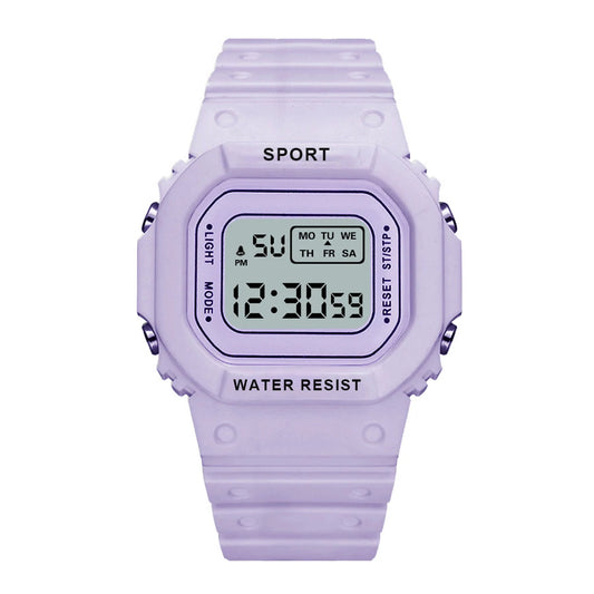 Purple Sports Watch, LED Square Digital, Waterproof Rubber Men, Women