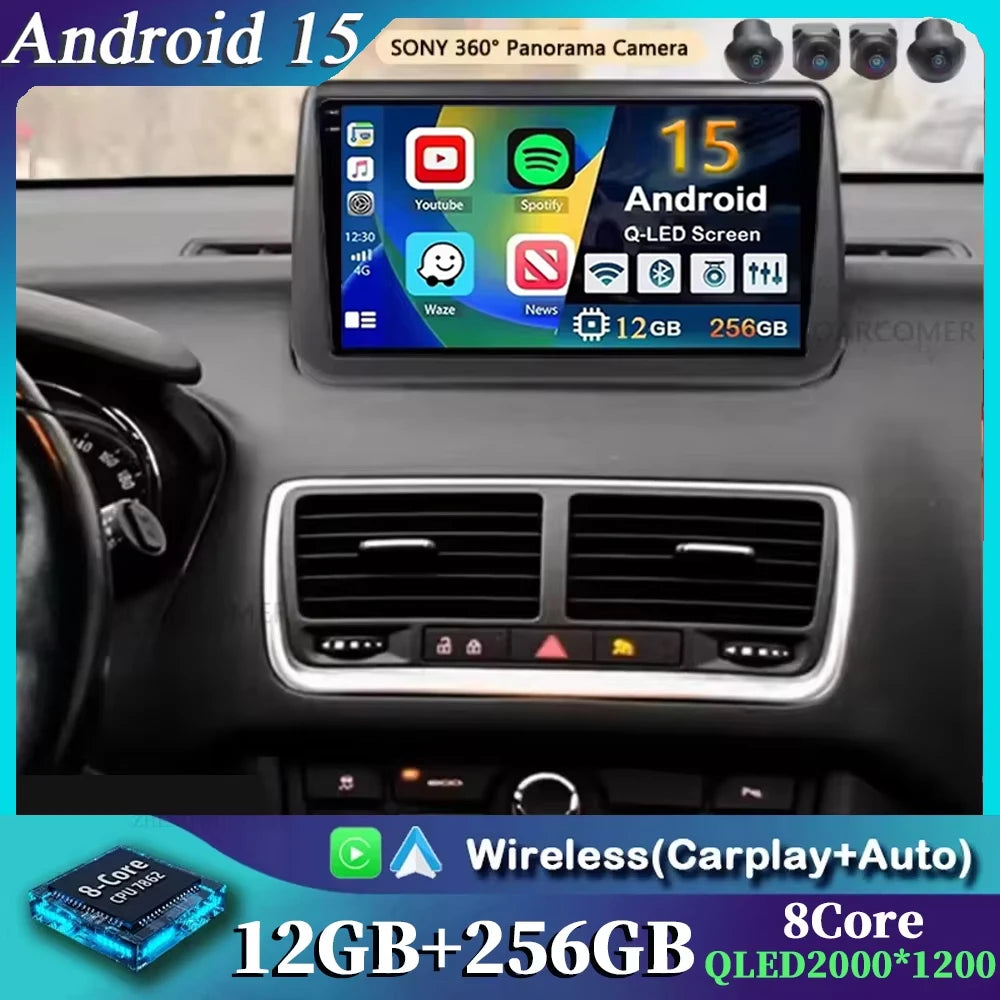 Android 15 For Opel Meriva B 2009-2014 2K QLED Android Car Radio Multimedia Video Player BT AI Voice CarPlay 4G Stereo Head Unit