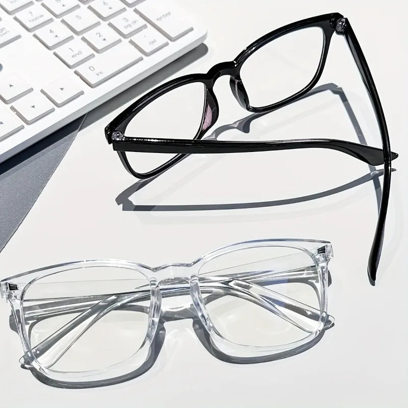 2 Pairs of Women's Square Decorated Black Transparent Blackout Glasses AccessoriesSuitable for Daily Wearing