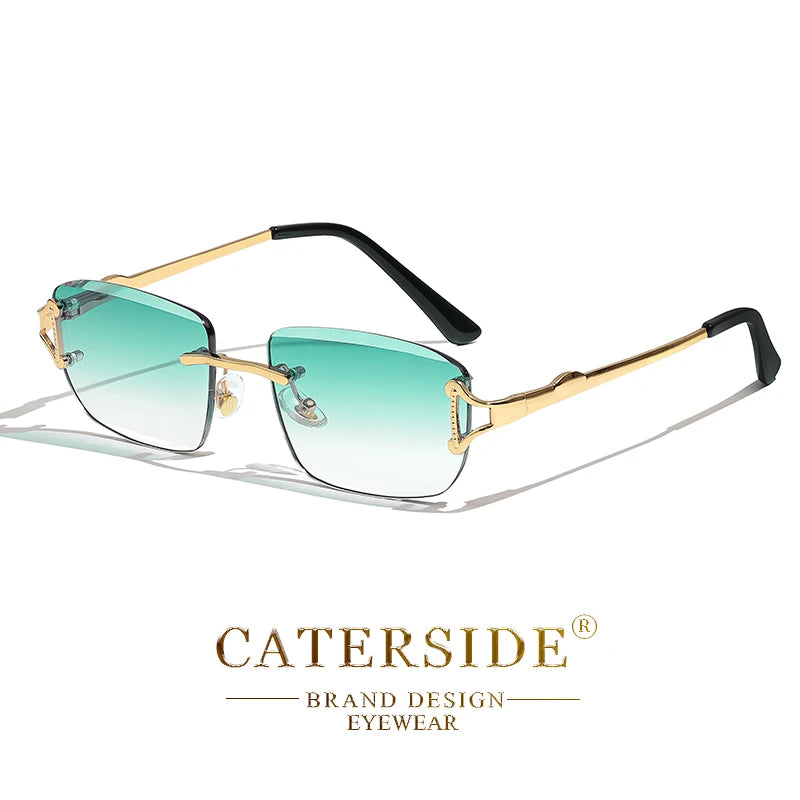 CATERSIDE New Retro Rimless Sunglasses Men's Rectangular Personalized Brand Design Sun Glasses Women Party Festival Eyewear Gift