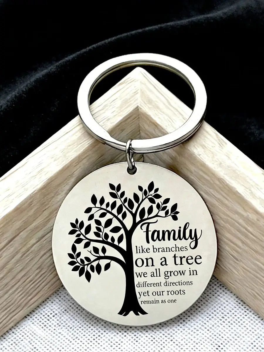 Family Tree of Life Key chain Engraved Circular Pendant Key Ring for Mom Day Son