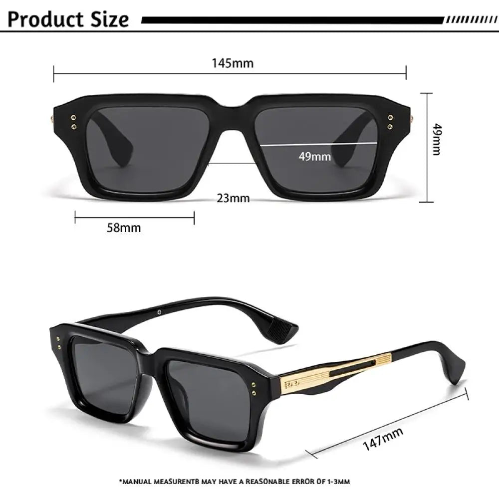 CATERSIDE New Men's Square Sunglasses Premium PC Frame with Metal Temple UV400 Women Retro Fashion Driving Decoration Eyewear