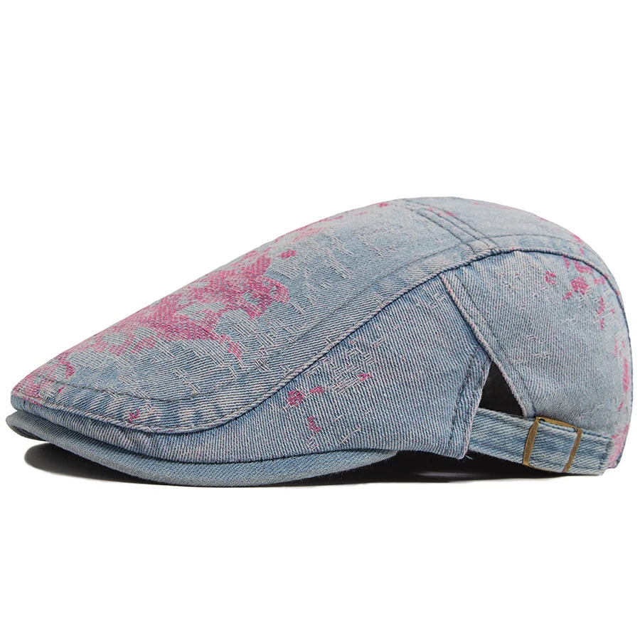 Spring Fashion Print Denim Women's Beret Summer Cotton Breathable Soft Top Sun Visor Hat Men Flat Cap Newsboy Caps Adjustable