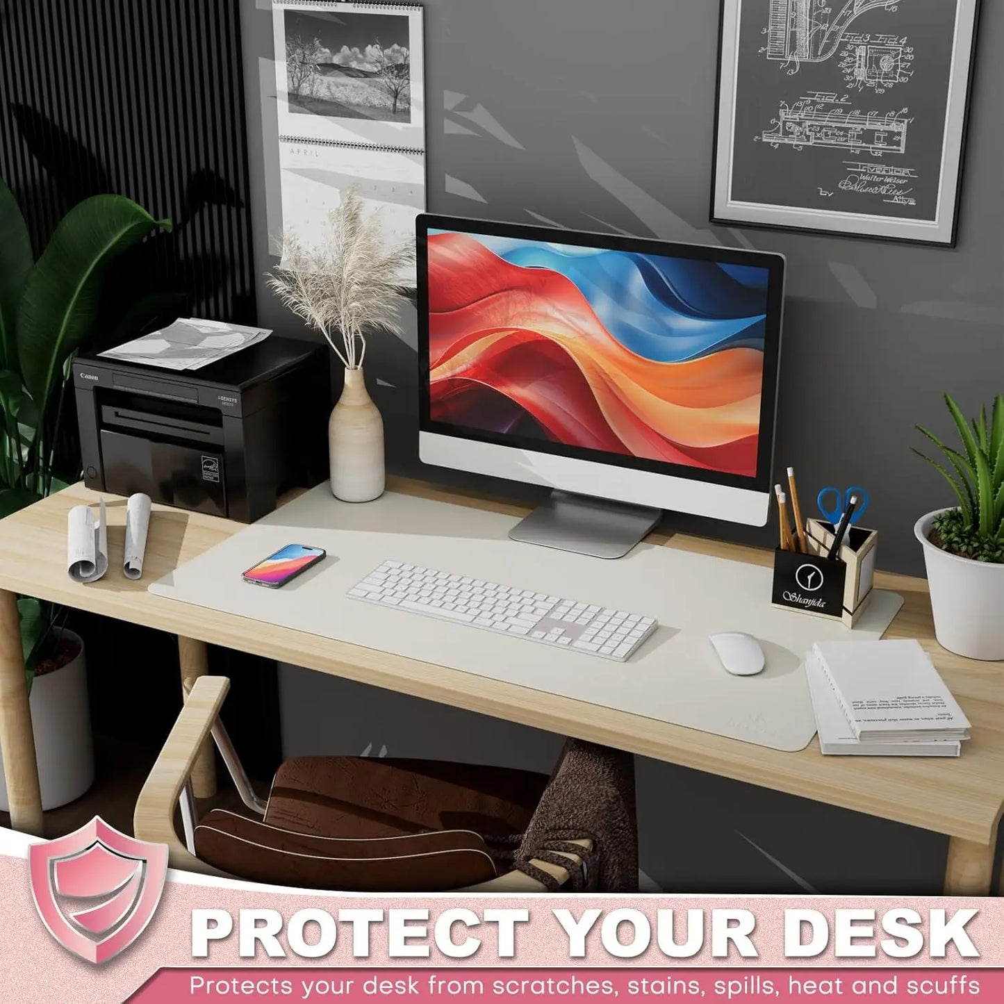 Leather Desk Pad Protector, Office Desk Mat, Large PVC Leather Desk Blotter, Non-Slip Mouse Pad