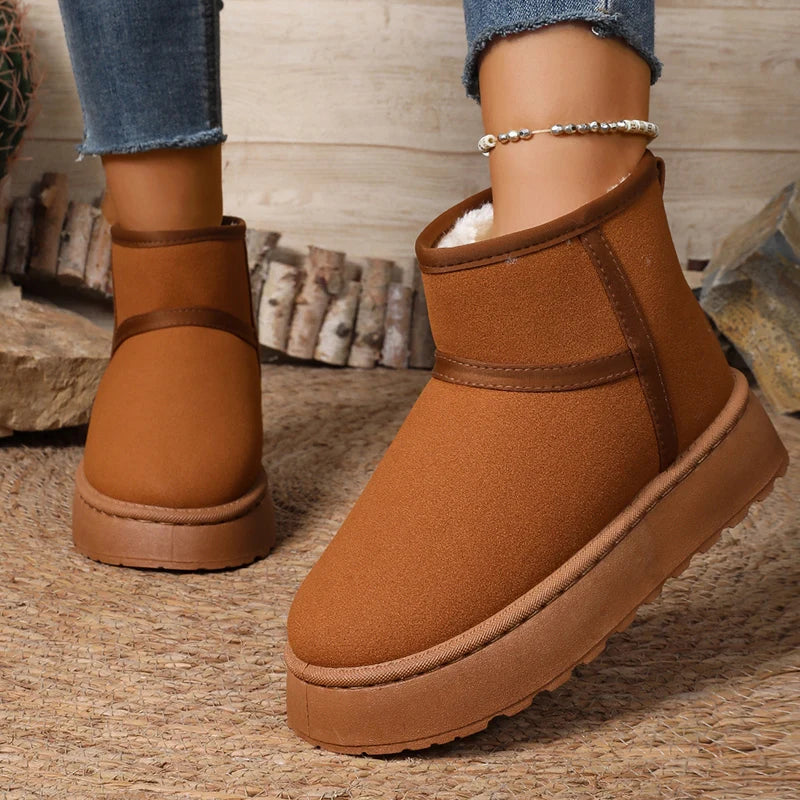 Faux Suede Platform Winter Boots for Women Warm Thicken Plush Anti Slip Snow Boots Woman Comfy Sliop On Thick Sole Ankle Booties