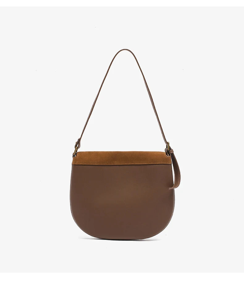 Genuine Cowhide Leather Saddle Bag for Women Large capacity Crossbody Bag Suede Leather Shoulder Bag with Gold Buckle Closure