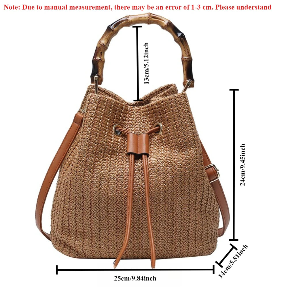2026 Summer Beach Straw Bucket Bags Weave Tote Bag Female Bohemian Shoulder Bags for Women Lady Travel Handbags and Purses
