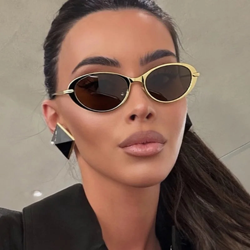 JNPCXI New Small Oval Metal Sunglasses for Men Women Fashion Candy Color Punk Sun Glasses Clear Lens Frame UV400