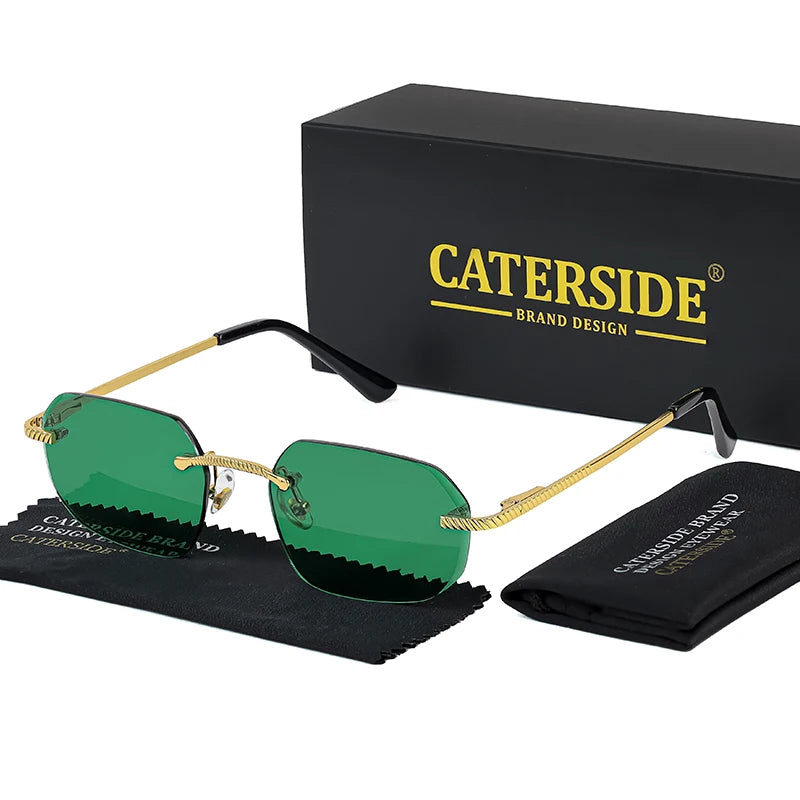 CATERSIDE New Retro Rimless Sunglasses Men's Polygon Luxury Brand Designer Sun Glasses Women Party Festival Eyewear Gift Case