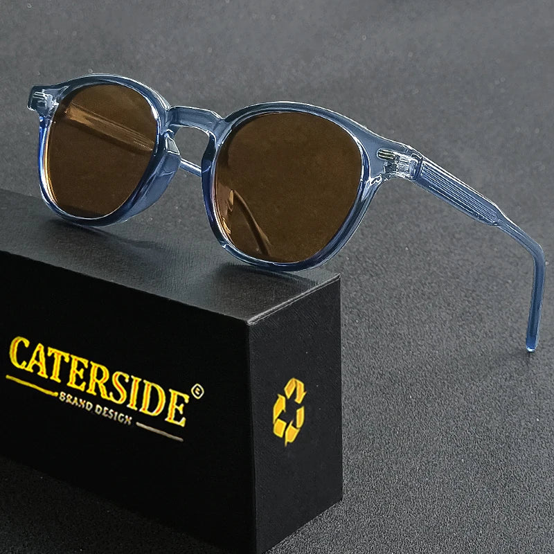 CATERSIDE Polarized Round Sunglasses Men TR Frame Core Insert Leg Sun Glasses Women Set Retro Driving Fishing Punk Eyewear UV400