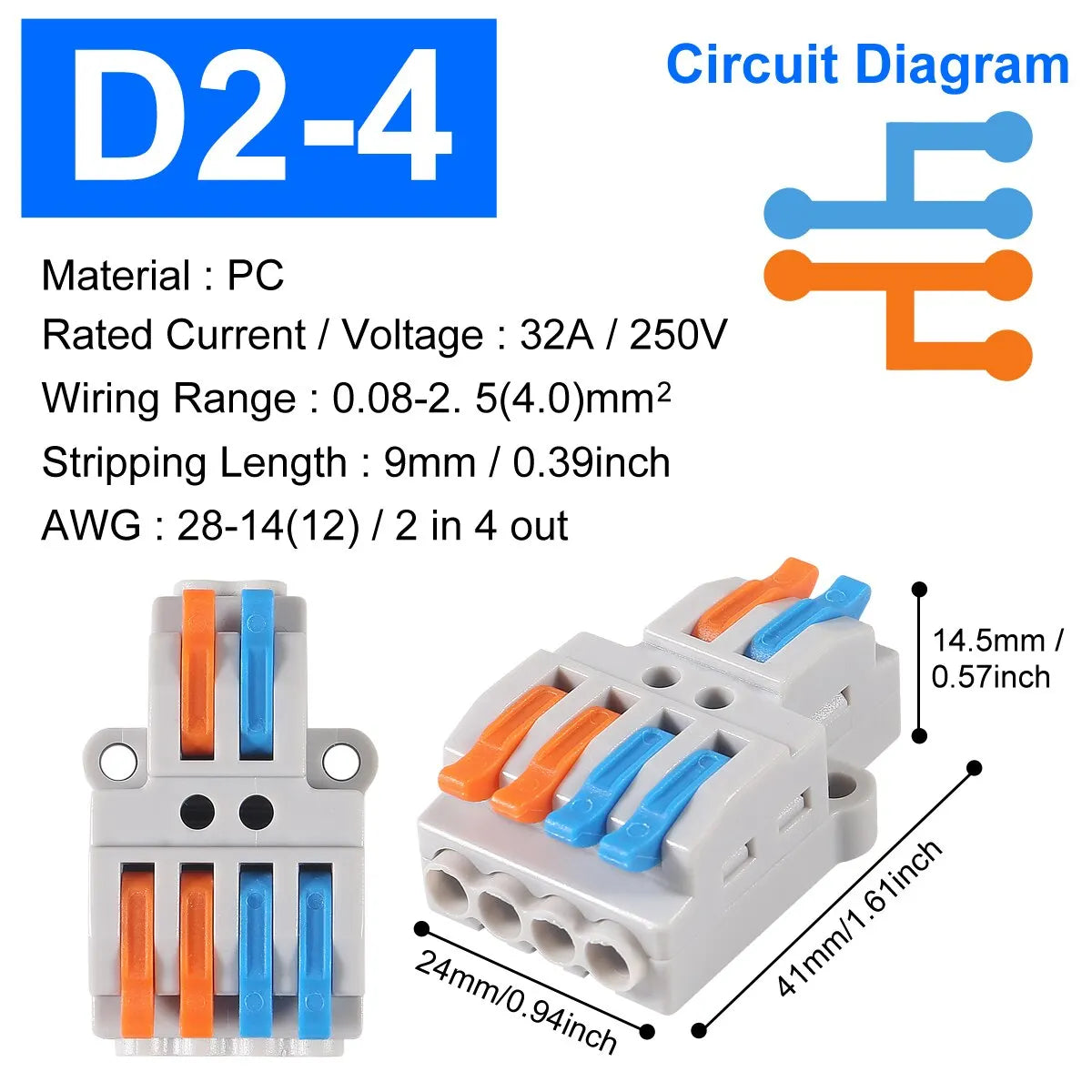 Mini Quick Wire Conductor Connector Universal Compact 2/3 Pin Splicing Push-inTerminal Block 1 in Multiple out with Fixing Hole