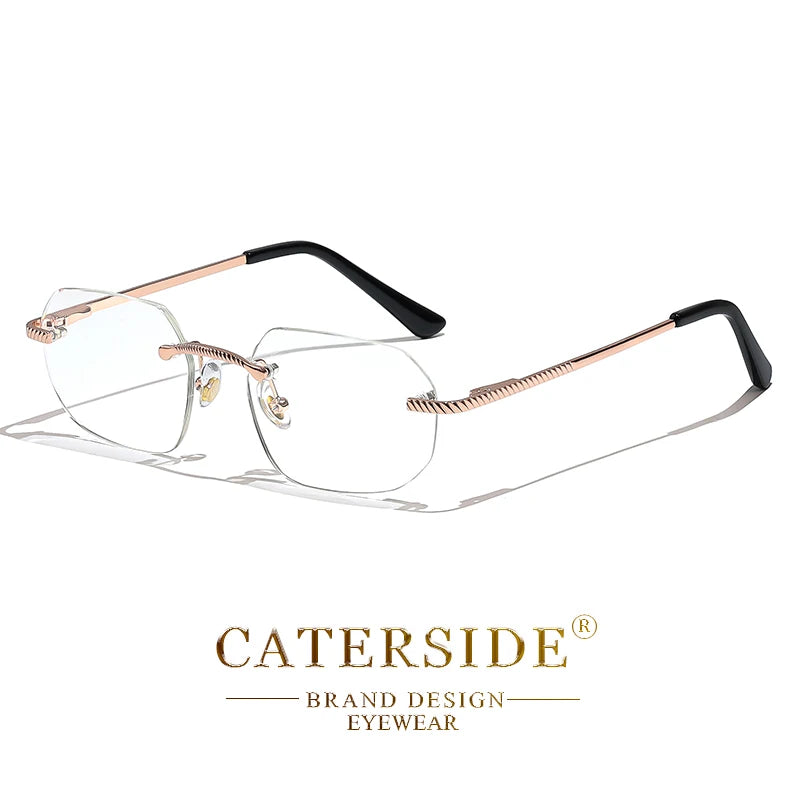 CATERSIDE New Retro Rimless Sunglasses Men's Polygon Luxury Brand Designer Sun Glasses Women Party Festival Eyewear Gift Case