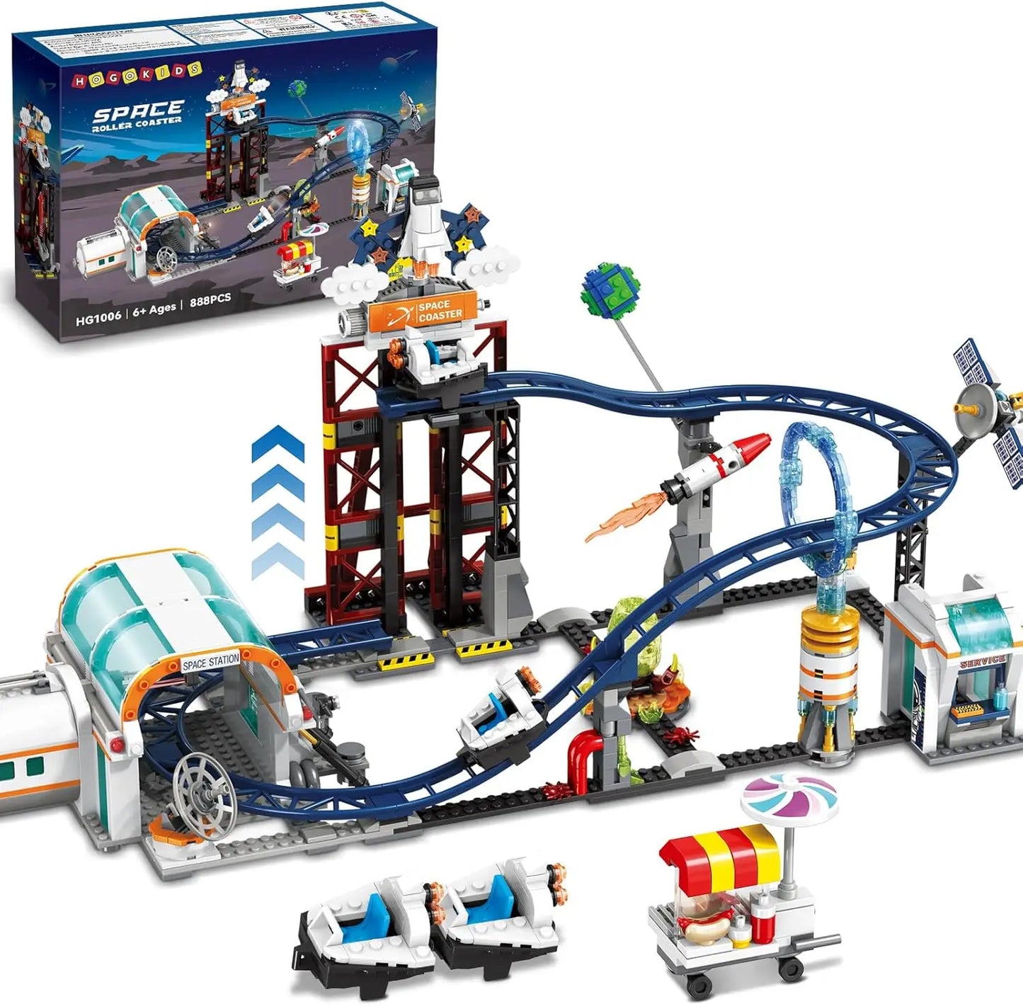 Space Roller Coaster Building Toy-888PCS Lift Platform, Satellites, Rocket Park