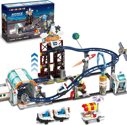 Space Roller Coaster Building Toy-888PCS Lift Platform, Satellites, Rocket Park