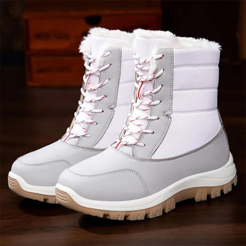 Patchwork Platform Snow Boots for Women Fashion Lace Up Plush Ankle Booties Woman Comfortable Keep Warm Snow Boots Mujer