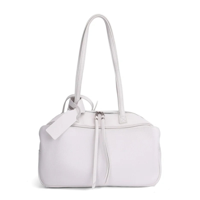 Genuine Leather Tote Bag for Women Large Capacity Cowhide Shoulder Bag Luxury Designer Handbag Female Bowling Underarm Bag