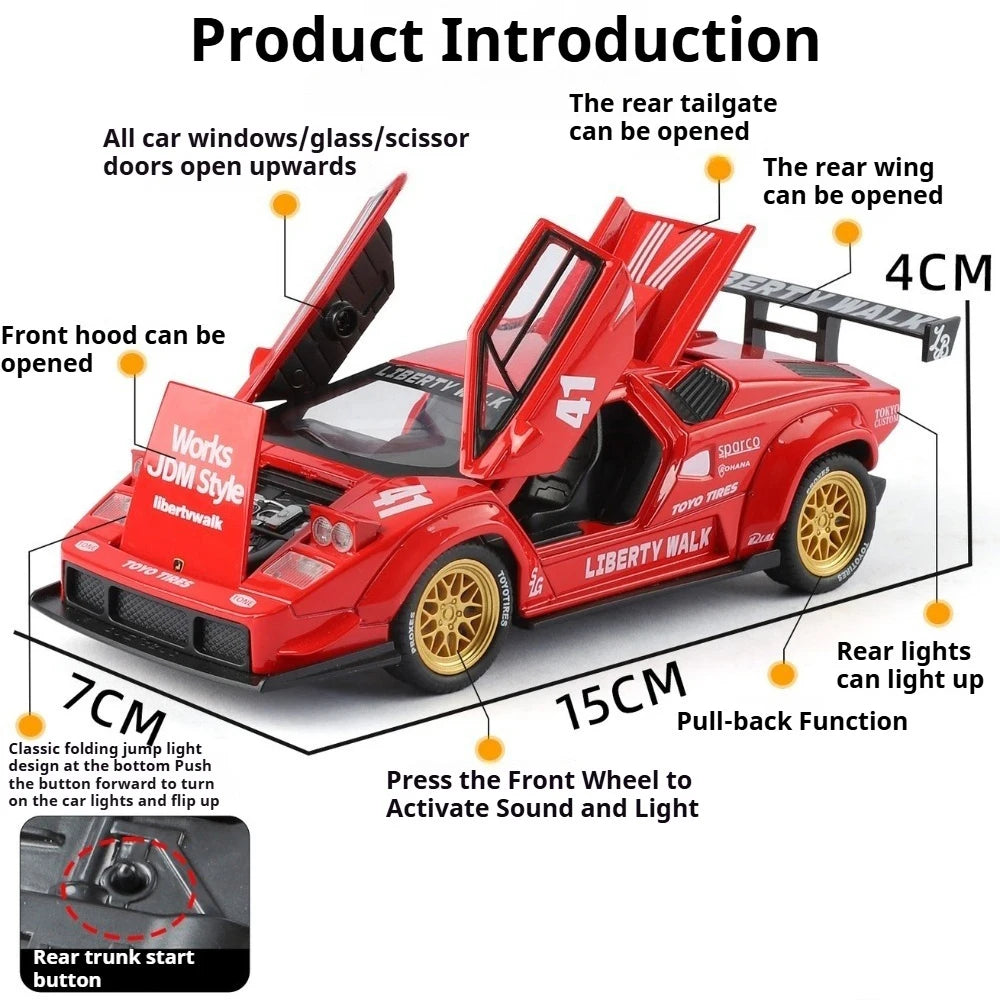 1:32 Lambor Countach LBWK Revuelto Miniature Model Alloy Diecast Toys Car with Sound Light Pull Back Vehices Fashion Accessories