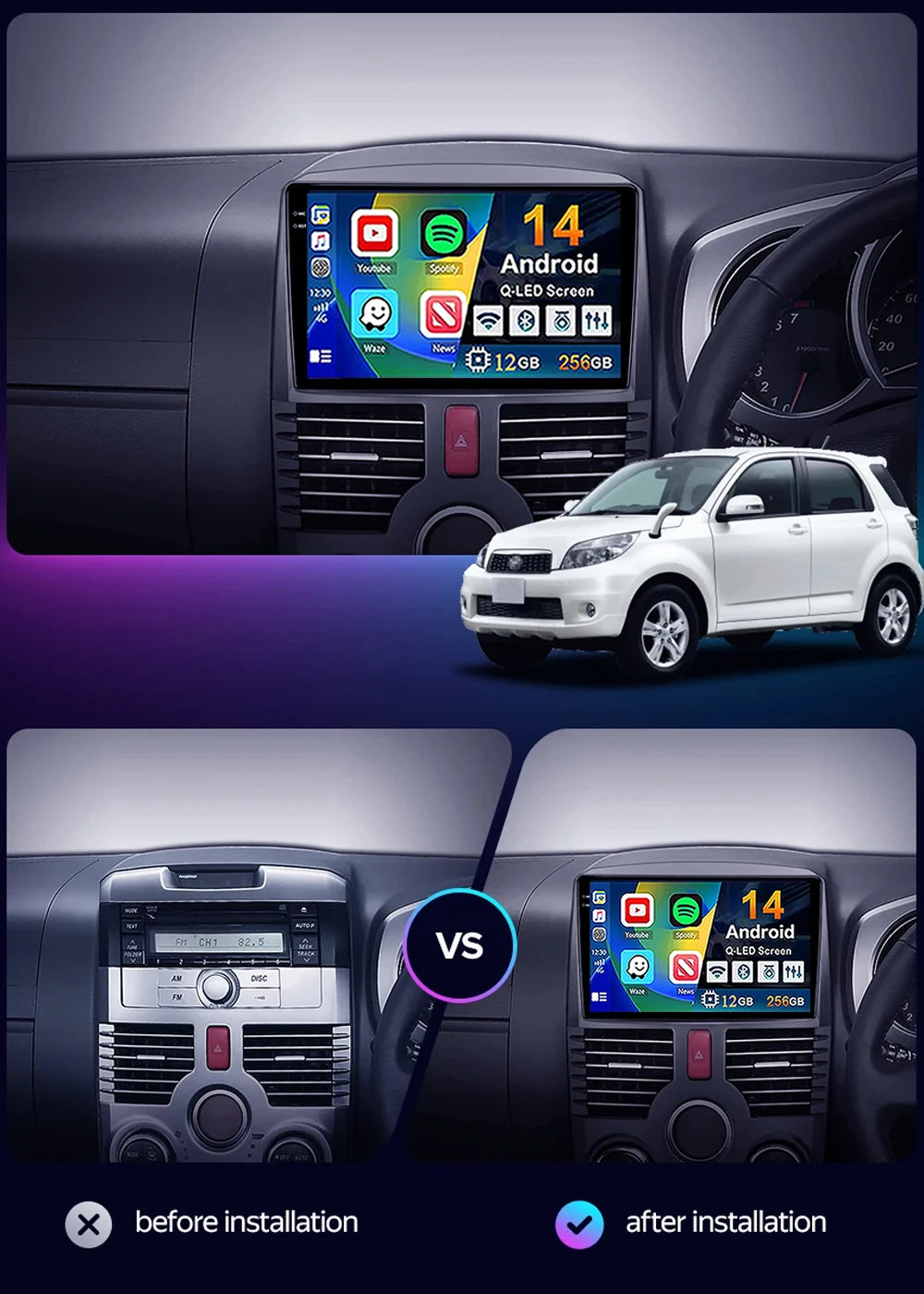 Android 15 For Toyota Rush J200 1 2006 - 2018 2K QLED Android Car Radio Multimedia Video Player GPS stereo CarPlay Head Unit 4G