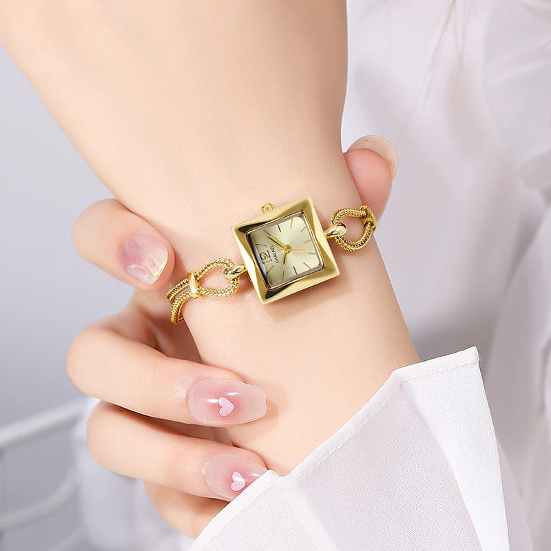 Women's Vintage Watch Gold Square Waterproof Fashionable Wristwatch Woman Elegant Luxury Women Bracelet Quartz Watches