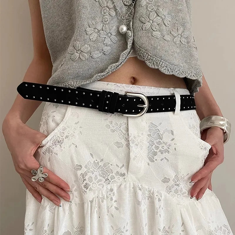 Retro Solid Color Rivet Belt Ladies Niche High-Grade Feeling Punk Belt With Skirt Jeans Belt Accessories