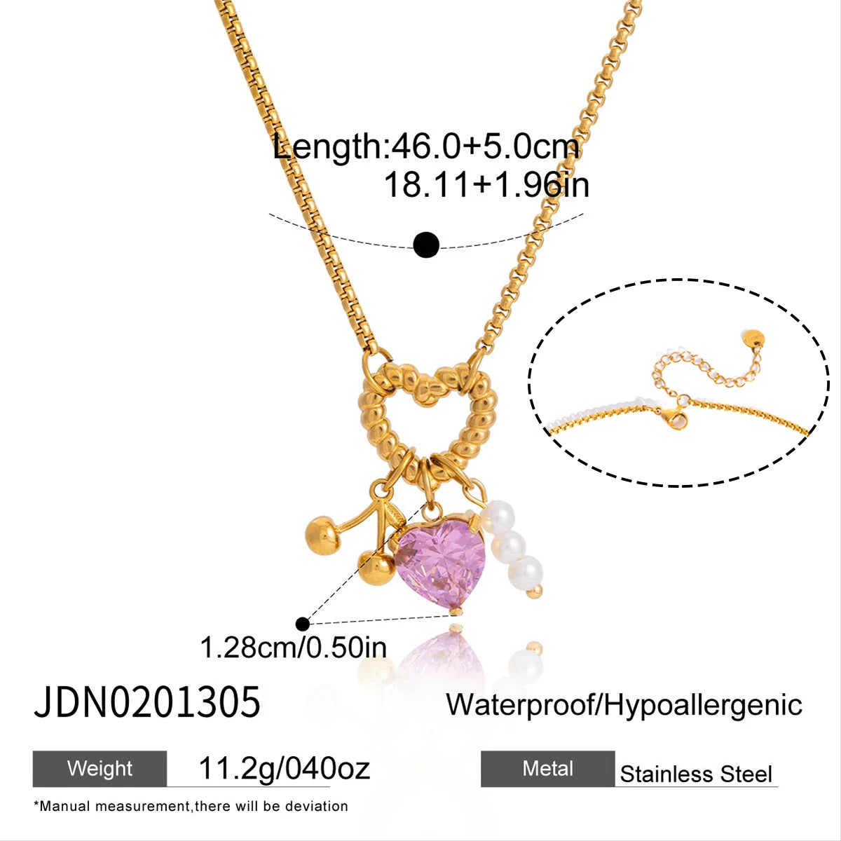 Uworld Minimalist 18K Gold Color Plated Stainless Steel Pink Zircon Cherry Pendant Necklace Chain Stackable Necklace Women's Acc