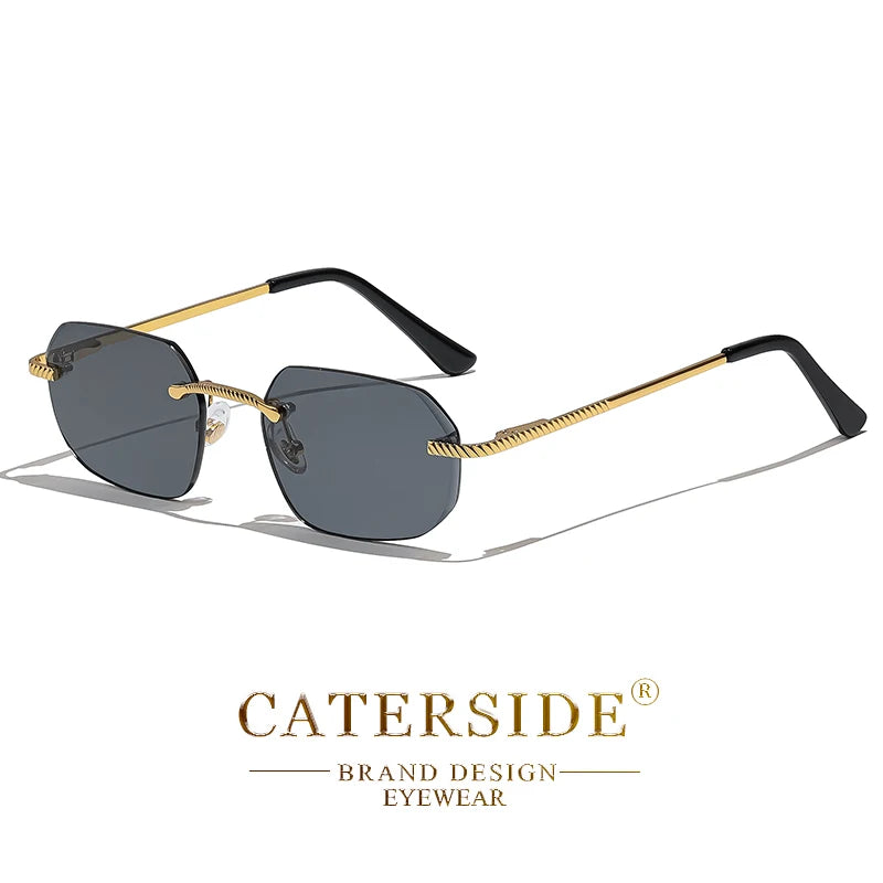 CATERSIDE New Retro Rimless Sunglasses Men's Polygon Luxury Brand Designer Sun Glasses Women Party Festival Eyewear Gift Case