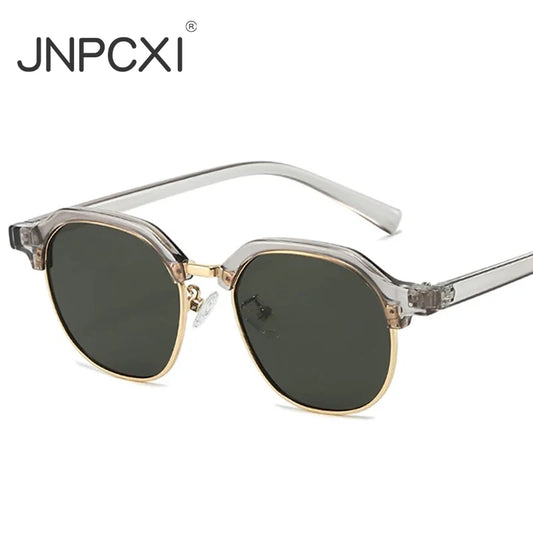 JNPCXI New Ins Popular Fashion Square Semi-Metal Women Sunglasses Shades UV400 Men Trending Clear Lens Frame