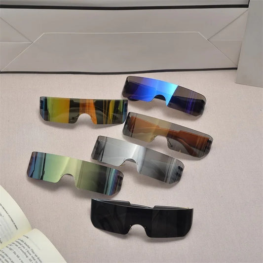 Cycling Rimless Y2K Sunglasses Men Women Trendy Gradient 2000'S Wrap Around Sun Glasses Punk One Piece Goggles Fashion Shades