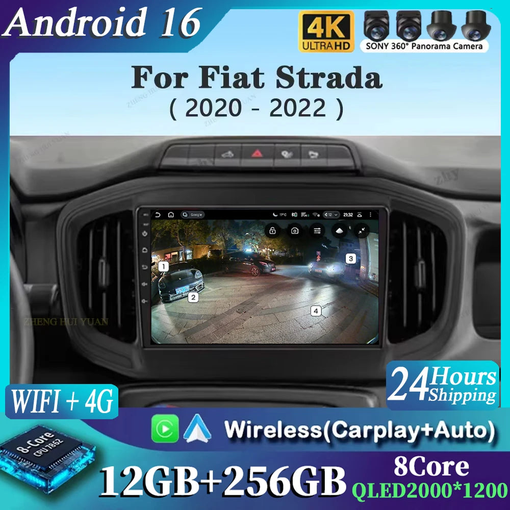 Android 16 CarPlay Auto Car Radio Multimedia navigation video Autoradio Stereo For Fiat Strada 2020 - 2022