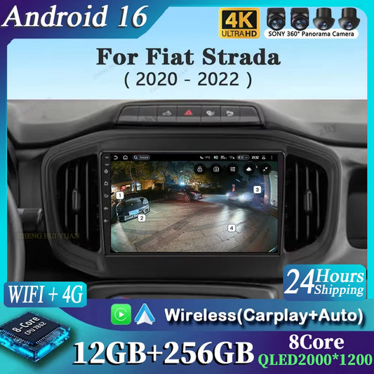 Android 16 CarPlay Auto Car Radio Multimedia navigation video Autoradio Stereo For Fiat Strada 2020 - 2022