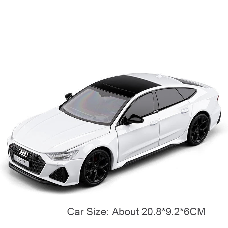1:24 RS7 RS6 Miniature Car Model Diecast Alloy Toy Front Wheel Steering with Sound Light Pull Back Vehice Bookshelf Collectibles