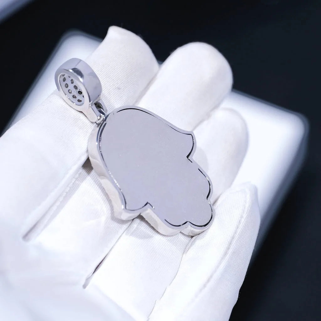 Micro Iced Out Baguette Hamsa Hand Pendant w/ 24" Tennis/Rope Chain Necklaces