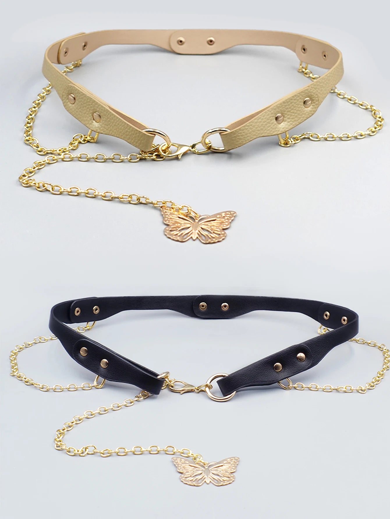 Y2K Vintage Women's Waist Chain - Metal Ring & Antique Butterfly Rivet Belt for Dresses, Festivals & Casual Styling