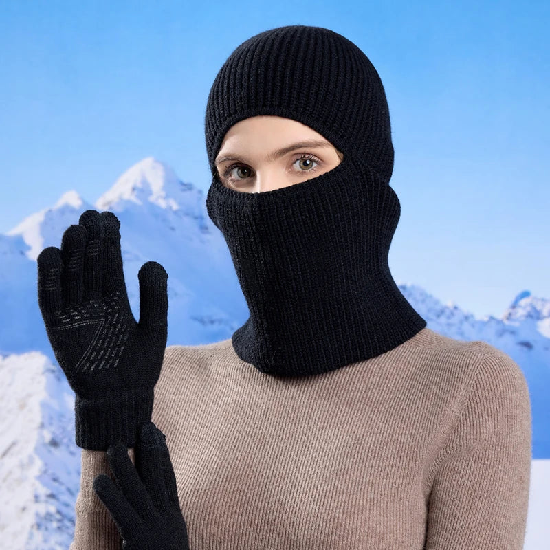 Winter pullover hat for children, warm and ear-protecting knitted woolen cap, cold-proof and neck-protecting face mask, balaclav