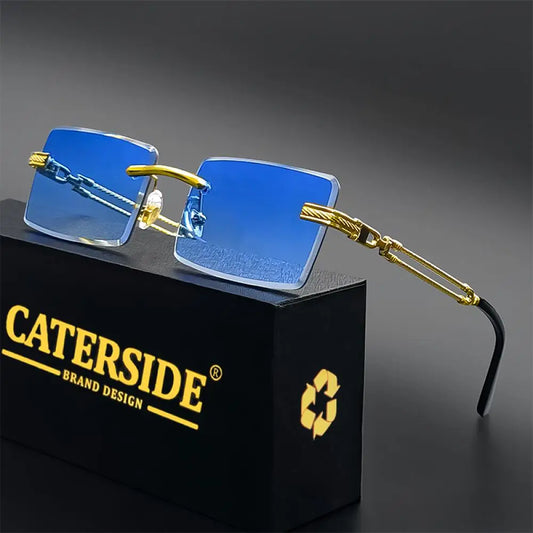 CATERSIDE Men Frameless Fashion Sunglasses Punk Rectangular Lens Suneyeglass Women Outdoor Travel Festival Gifts Glasses UV400